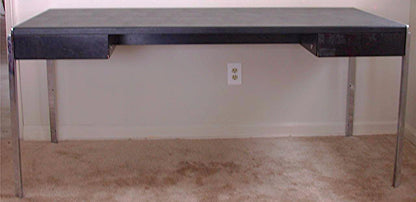 VINTAGE STOW DAVIS BLACK LEATHER & METAL DESK w 2 DRAWERs 65 x 29 x 30 FREE SHIP