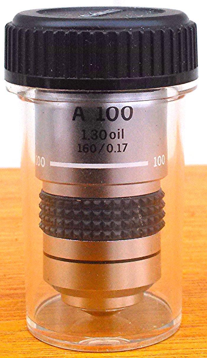 OLYMPUS A 100 1.30 OIL 160 / 0.17 MICROSCOPE OBJECTIVE LENS 100987