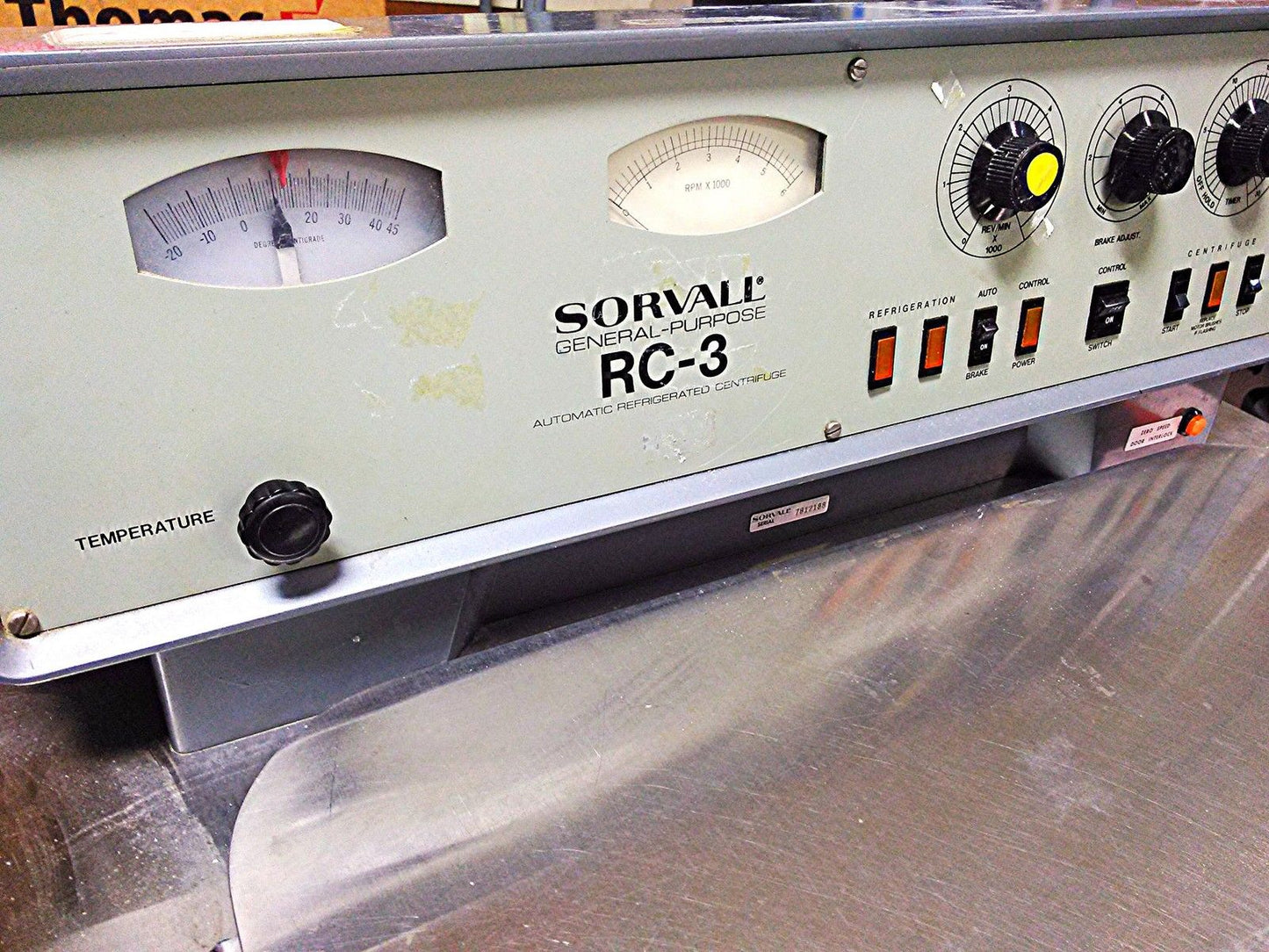 SORVALL RC-3 LOW SPEED REFRIGERATED FLOOR CENTRIFUGE HG-4L ROTOR TESTED PERFECT