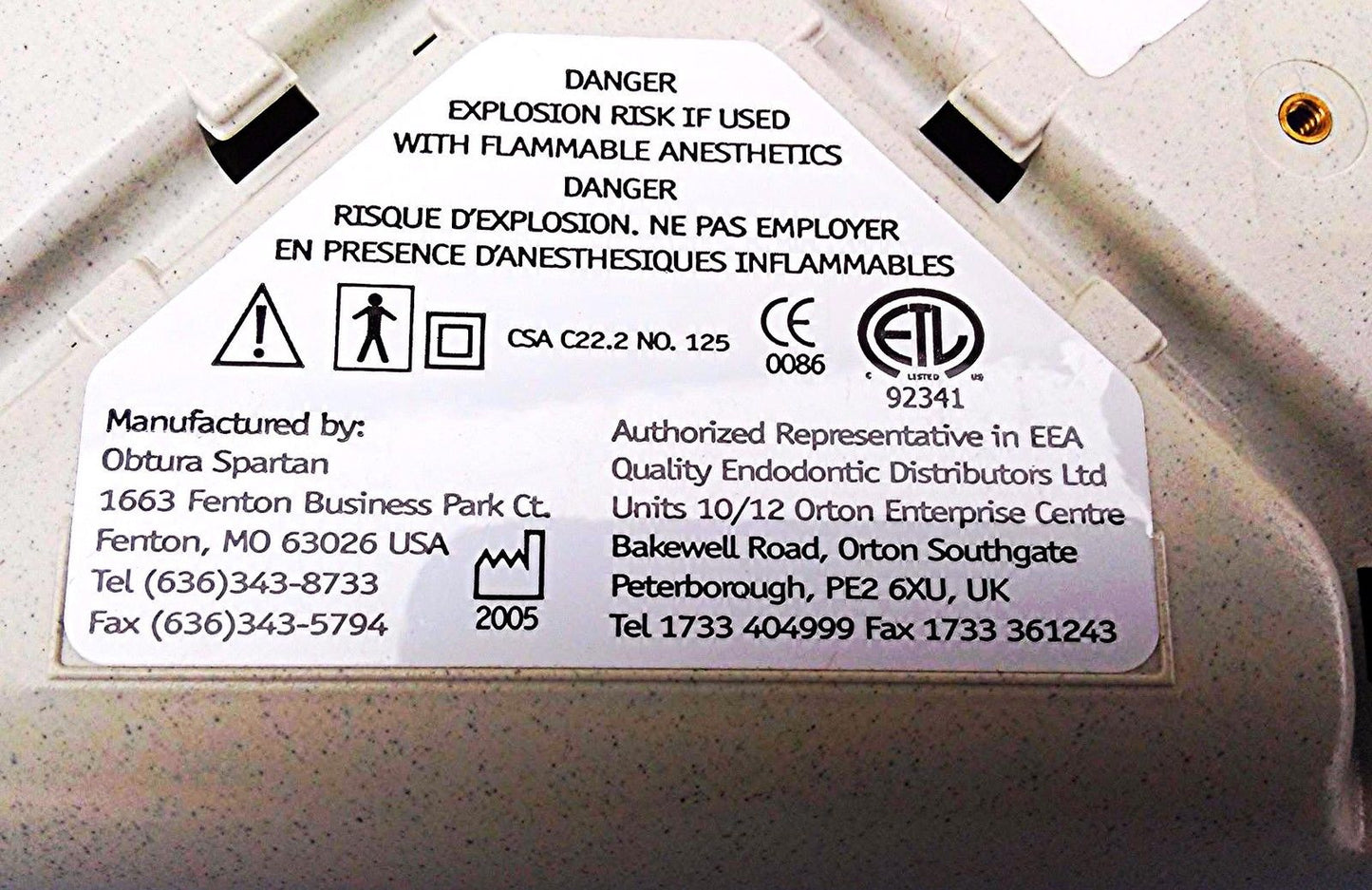 OBTURA HEATED GUTTA PERCHA SYSTEM Model 823-700 for ROOT CANAL DENTAL PROCEDURE