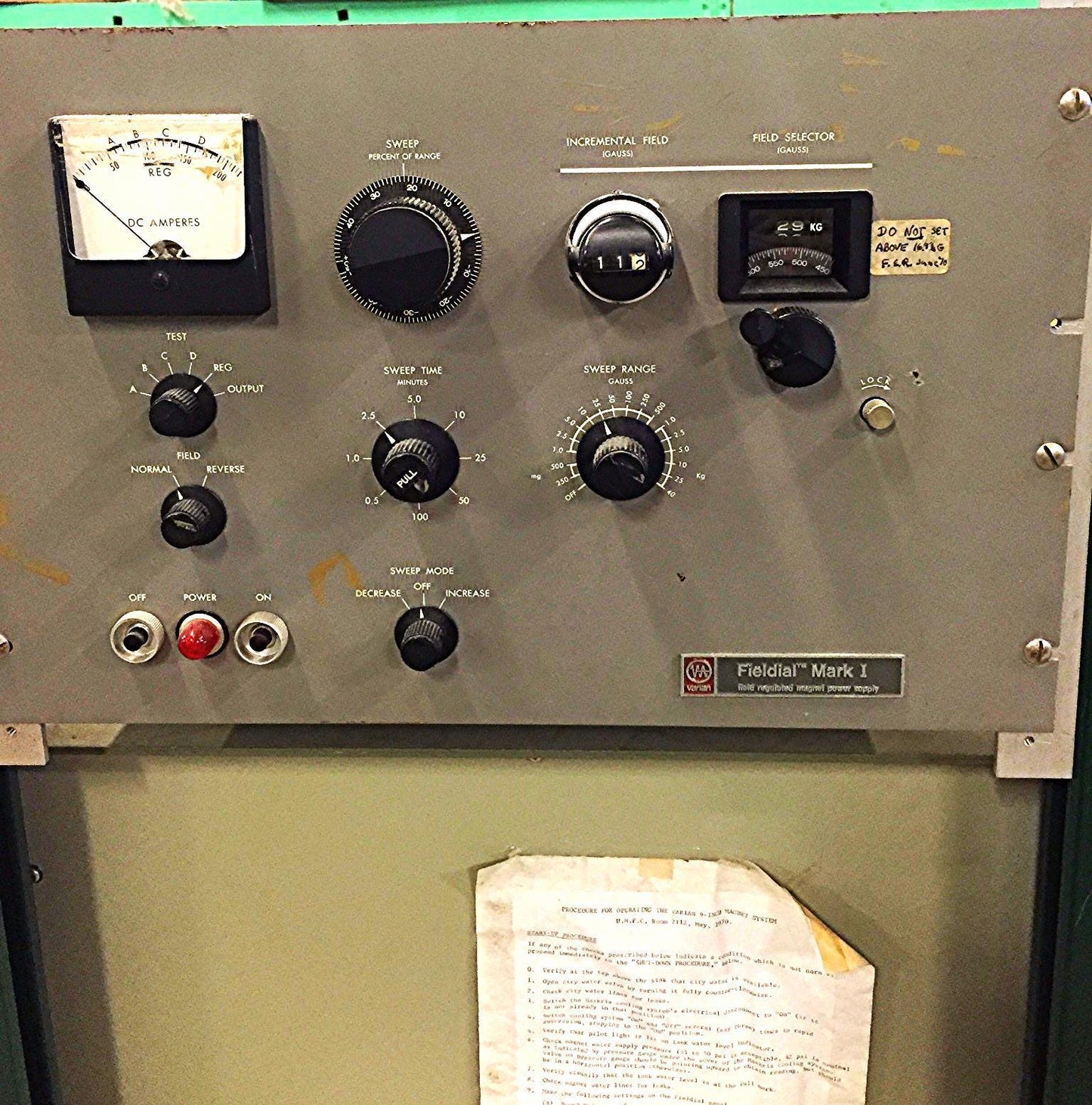 VARIAN V3400 MAGNET SYSTEM plus the FIELDIAL MARK I REGULATOR