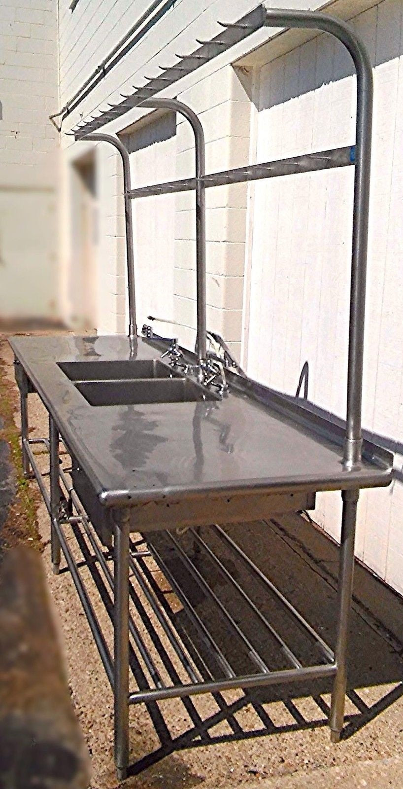 RARE 2 BOWL DRAWERS FAUCET s HEAVY GAUGE STEEL COMMERCIAL SINK 115w x 33d & RACK