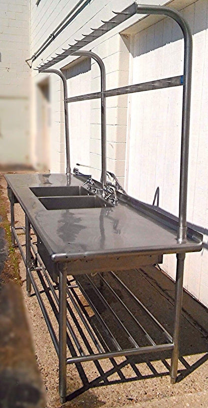 RARE 2 BOWL DRAWERS FAUCET s HEAVY GAUGE STEEL COMMERCIAL SINK 115w x 33d & RACK