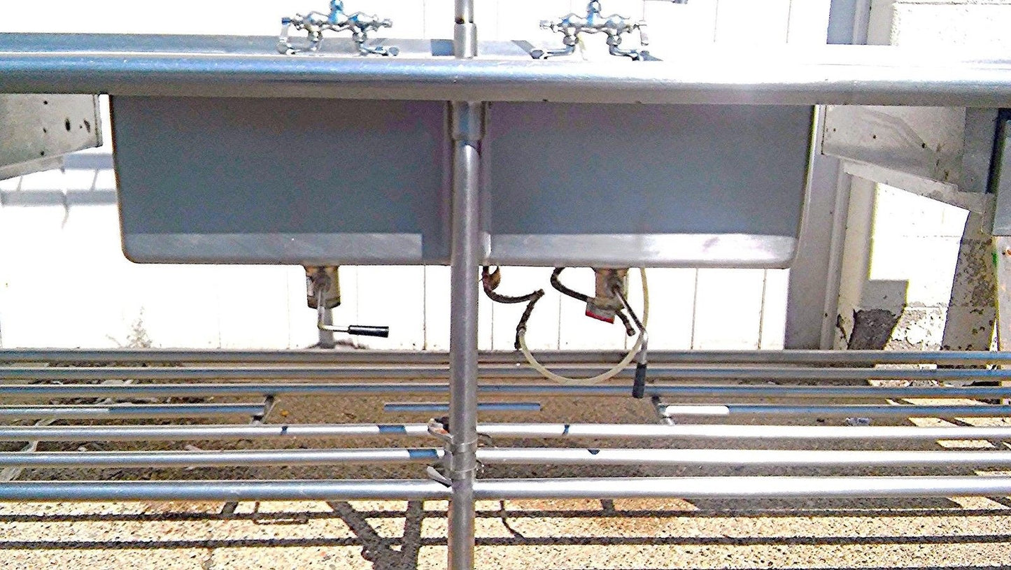 RARE 2 BOWL DRAWERS FAUCET s HEAVY GAUGE STEEL COMMERCIAL SINK 115w x 33d & RACK