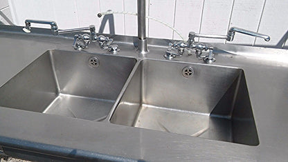 RARE 2 BOWL DRAWERS FAUCET s HEAVY GAUGE STEEL COMMERCIAL SINK 115w x 33d & RACK