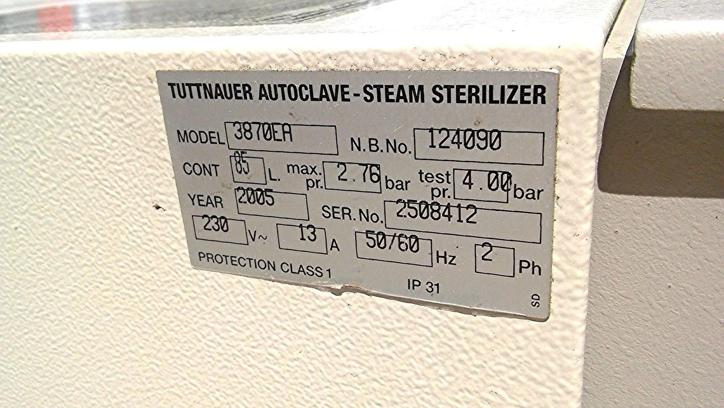 TUTTNAUER 3870 EA AUTOCLAVE TUTTNAER 3870EA LARGE CAPACITY STERILIZER WORKSGREAT