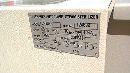 TUTTNAUER 3870 EA AUTOCLAVE TUTTNAER 3870EA LARGE CAPACITY STERILIZER WORKSGREAT