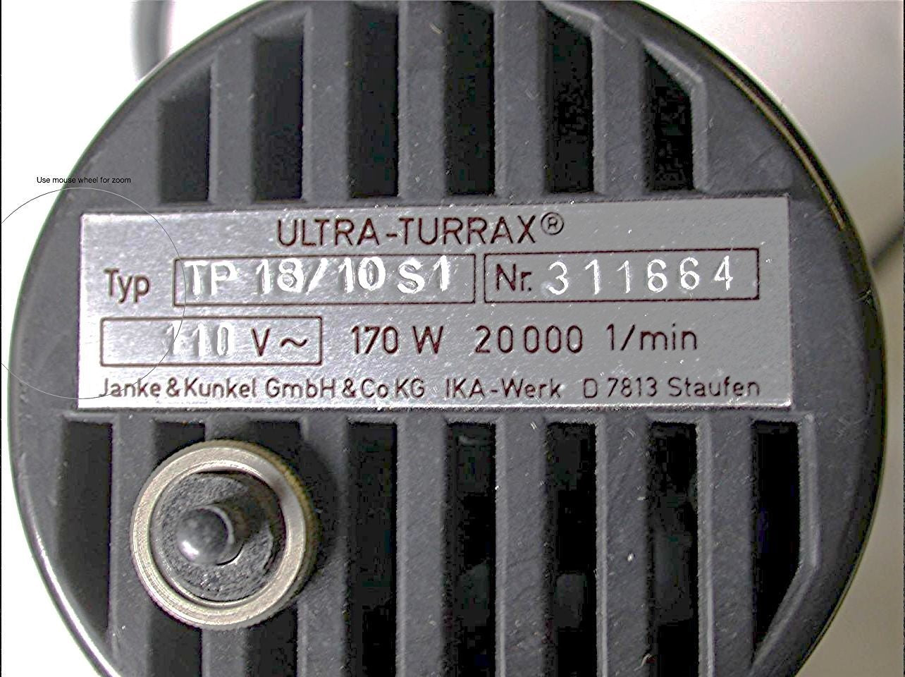 JANKE KUNKEL TP18/10S1 TURRAX TISSUMIZER TEKMAR LAB MEDICAL MIXER HOMOGENIZER