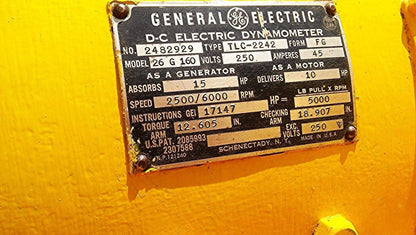 GE MOTOR DYNANOMETER MAGNET HYSTERESIS ANALOG HORSE POWER TEST EQUIPMENT SYSTEM