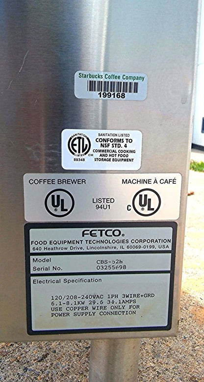 FETCO CBS-52H15 1.5 GALLON Coffee Machine BREW PERCULATOR