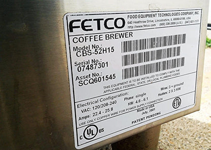 FETCO CBS-52H15 1.5 GALLON COFFEE MACHINE BREW PERCULATOR BREWER NSF FREE SHIP