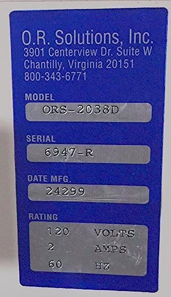 O.R. SOLUTIONS ORS-2038D IRRIGATION FLUID SCOPE OPERATION SURGERY WARMING SYSTEM