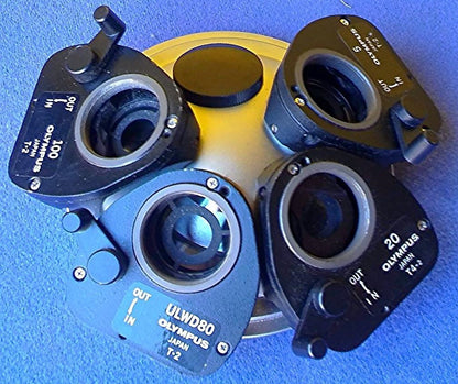 OLYMPUS TURRET with 5 / 20 / ULWD80 & 100 MICROSCOPE NORMARSI PRISM FREE SHIPPIN