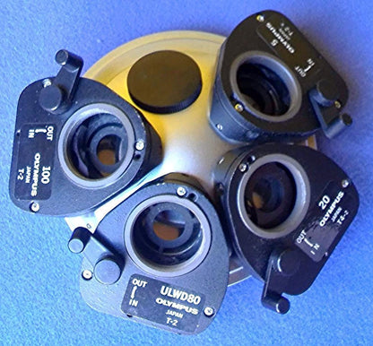 OLYMPUS TURRET with 5 / 20 / ULWD80 & 100 MICROSCOPE NORMARSI PRISM FREE SHIPPIN