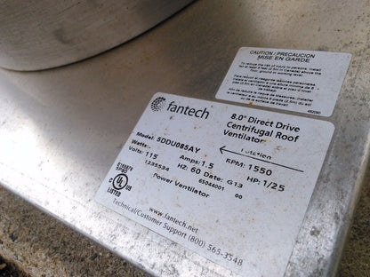 FANTECH 8" DIRECT DRIVE CENTRIFUGAL ROOF WALL UPBLAST VENTILATOR MODEL 5DDU085AY