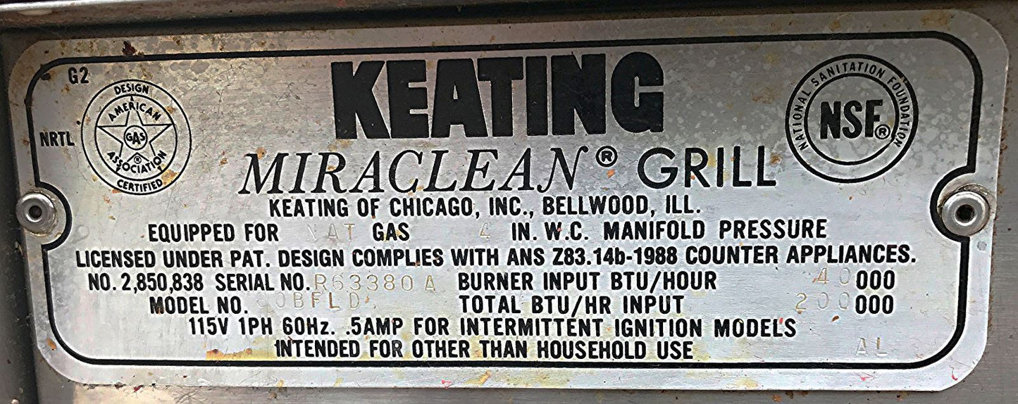 KEATING MIRACLEAN 60BFLD GAS GRILL GRIDDLE 60 x 30 & STAND ON WHEELS FREE SHIP