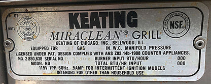 KEATING MIRACLEAN 60BFLD GAS GRILL GRIDDLE 60 x 30 & STAND ON WHEELS FREE SHIP
