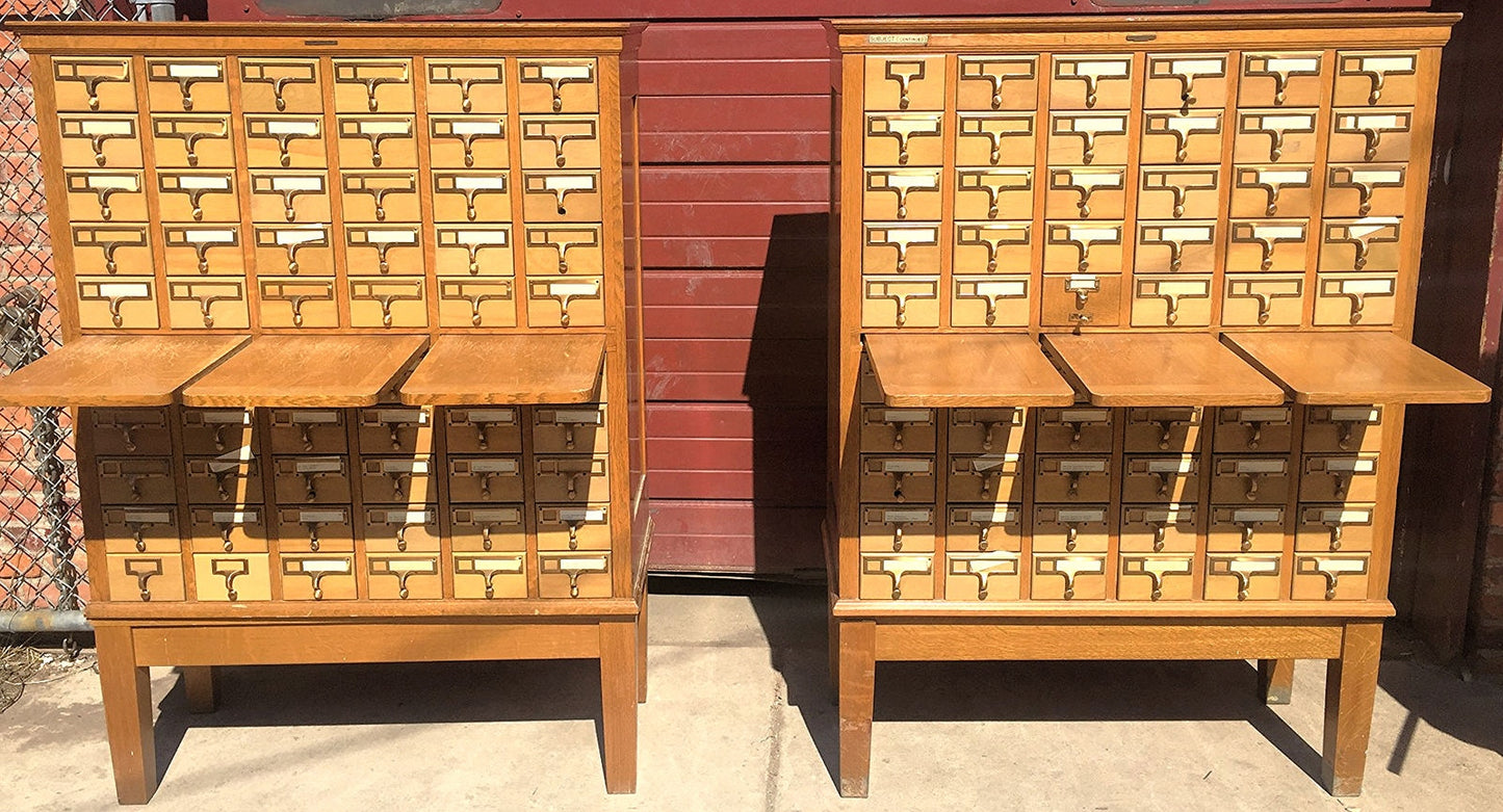 2 RARE LIBRARY BUREAU 1950s VINTAGE 60 DRAWER INDEX CARD CABINET 60 x 42.5 x 18