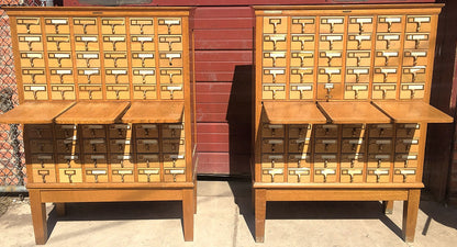 2 RARE LIBRARY BUREAU 1950s VINTAGE 60 DRAWER INDEX CARD CABINET 60 x 42.5 x 18