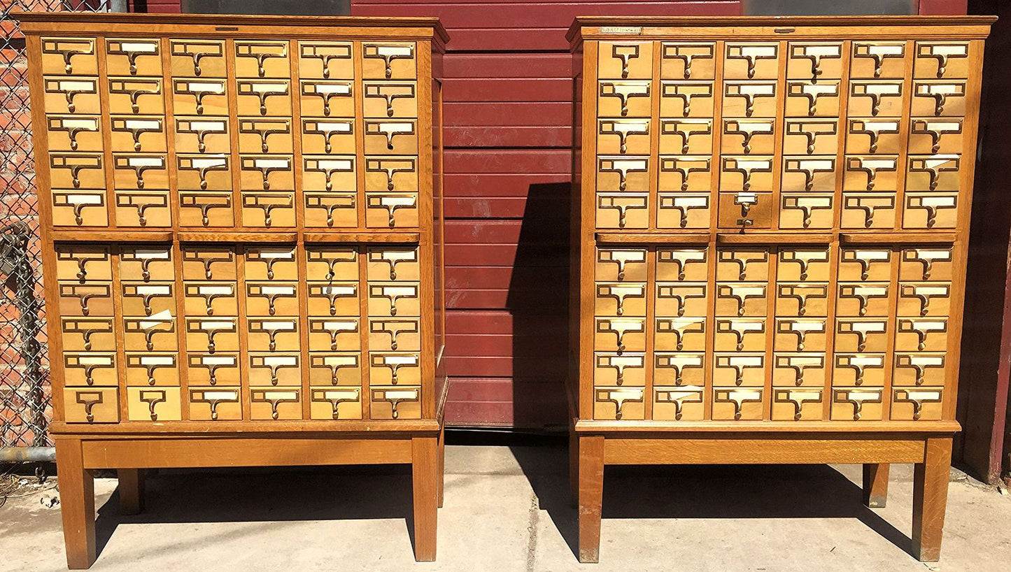 2 RARE LIBRARY BUREAU 1950s VINTAGE 60 DRAWER INDEX CARD CABINET 60 x 42.5 x 18
