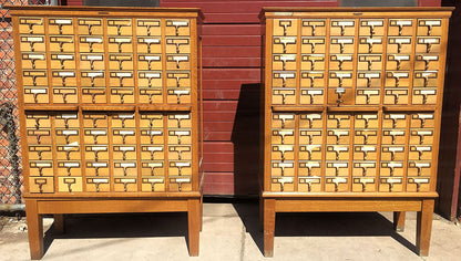2 RARE LIBRARY BUREAU 1950s VINTAGE 60 DRAWER INDEX CARD CABINET 60 x 42.5 x 18