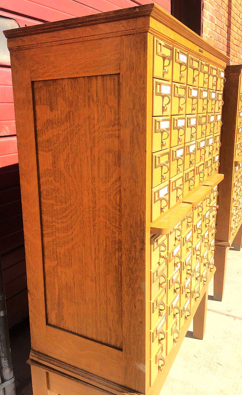 2 RARE LIBRARY BUREAU 1950s VINTAGE 60 DRAWER INDEX CARD CABINET 60 x 42.5 x 18