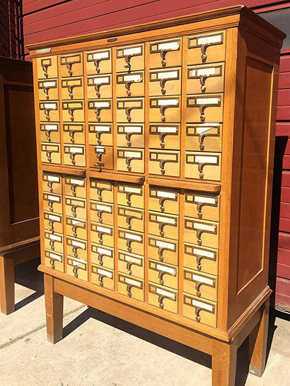 2 RARE LIBRARY BUREAU 1950s VINTAGE 60 DRAWER INDEX CARD CABINET 60 x 42.5 x 18