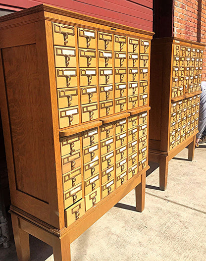 2 RARE LIBRARY BUREAU 1950s VINTAGE 60 DRAWER INDEX CARD CABINET 60 x 42.5 x 18