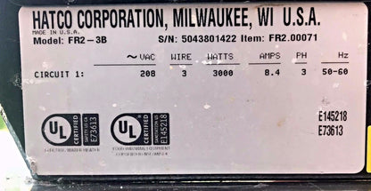 HATCO FR2-3B HYDRO HEATER FOD RETHERMALIZER BAIN MARIE PERFECT FREE SHIP