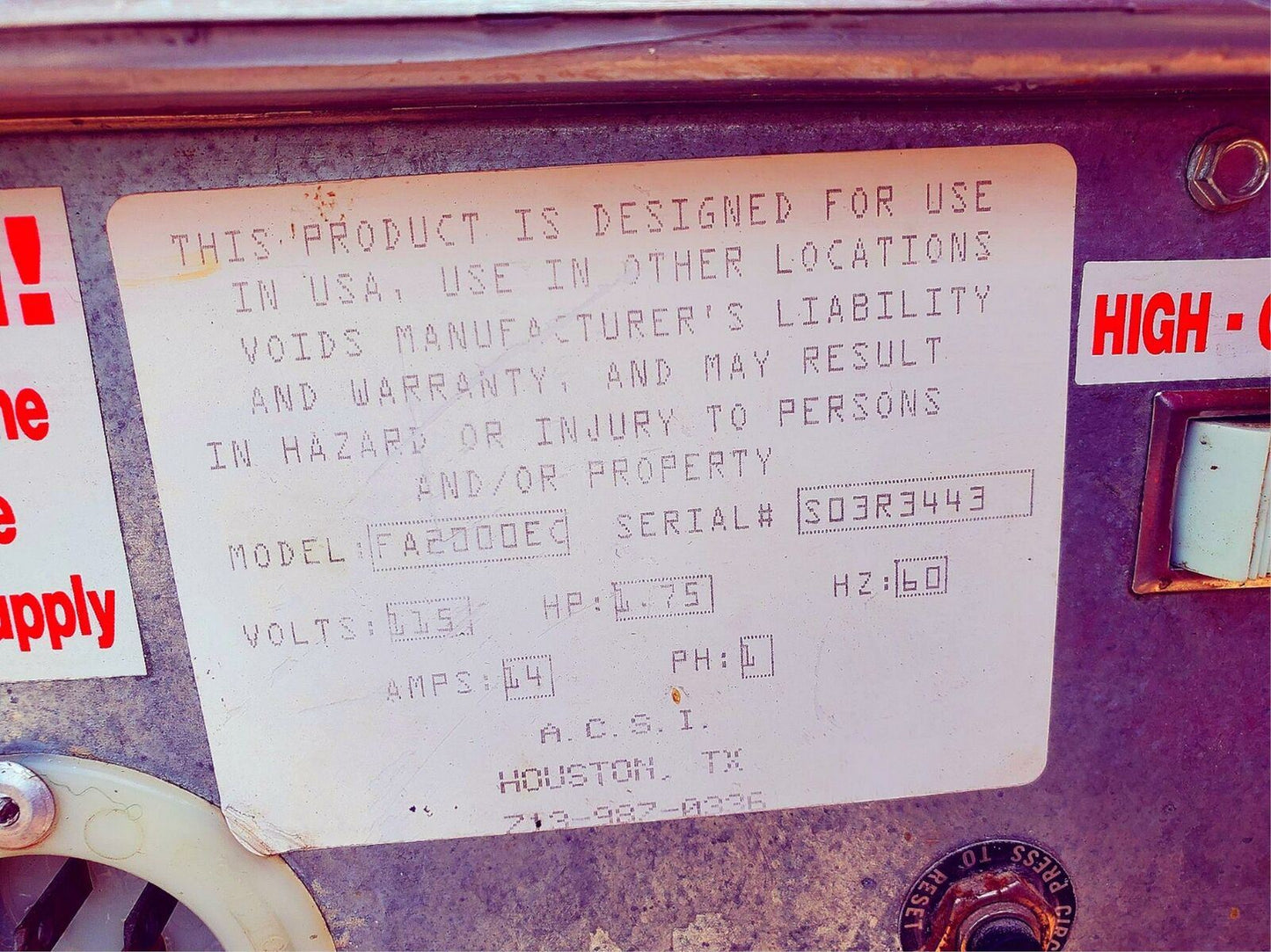 ACSI FORCE AIR 2000 EC AIR SCRUBBER VENTILATION FREE SHIPPING