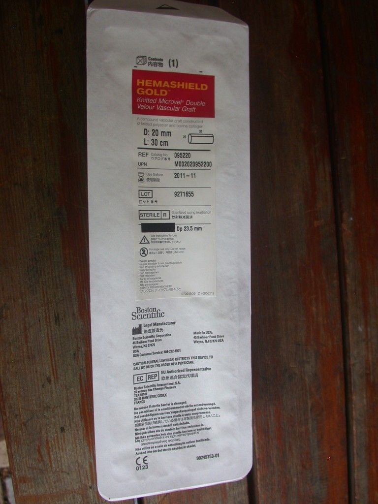BOSTON SCIENTIFIC KNITTED MICROVEL DOUBLE VELOUR VASCULAR GRAFT HEMASHIELD GOLD