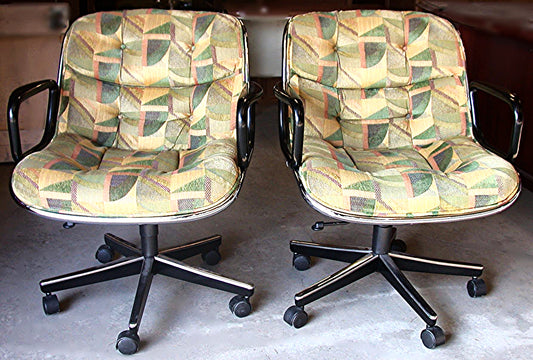Pair CHARLES POLLACK EXECUTIVE KNOLL CHAIR HYDRAULIC LIFT Beautiful Fabric Desig