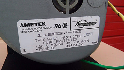 AMETEK RCFT TYPE B WINDJAMMER 116637-03 130.5 CFM ; 250W Extra MOUNT BASE GREAT