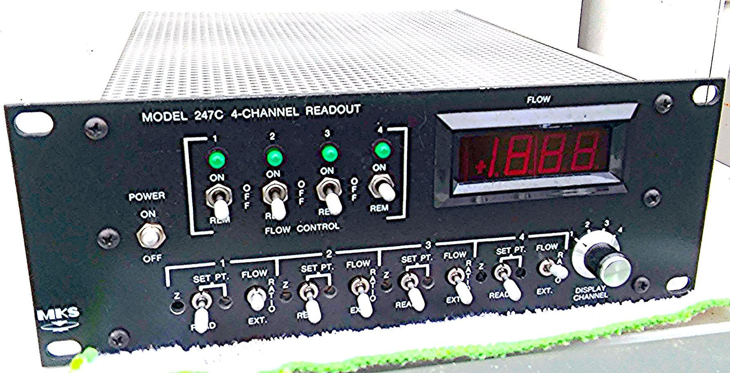 MKS 247C FOUR CHANNEL MASS FLOW CONTROLLER POWER SUPPLY AND READOUT /WATCH VIDEO