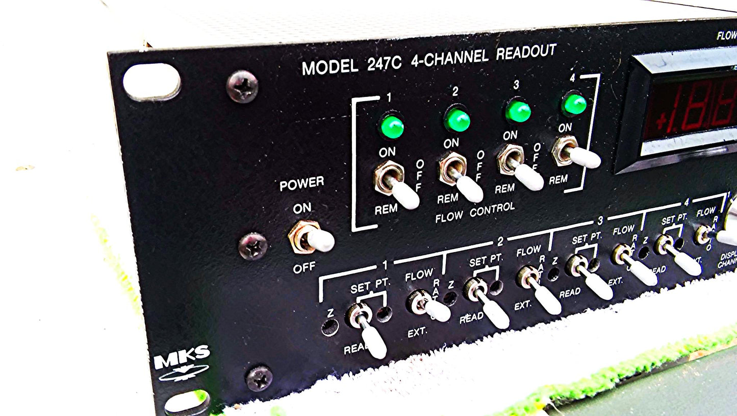 MKS 247C FOUR CHANNEL MASS FLOW CONTROLLER POWER SUPPLY AND READOUT /WATCH VIDEO