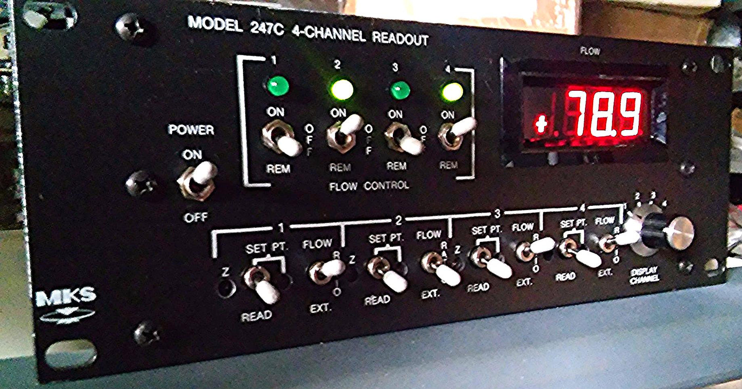 MKS 247C FOUR CHANNEL MASS FLOW CONTROLLER POWER SUPPLY AND READOUT /WATCH VIDEO