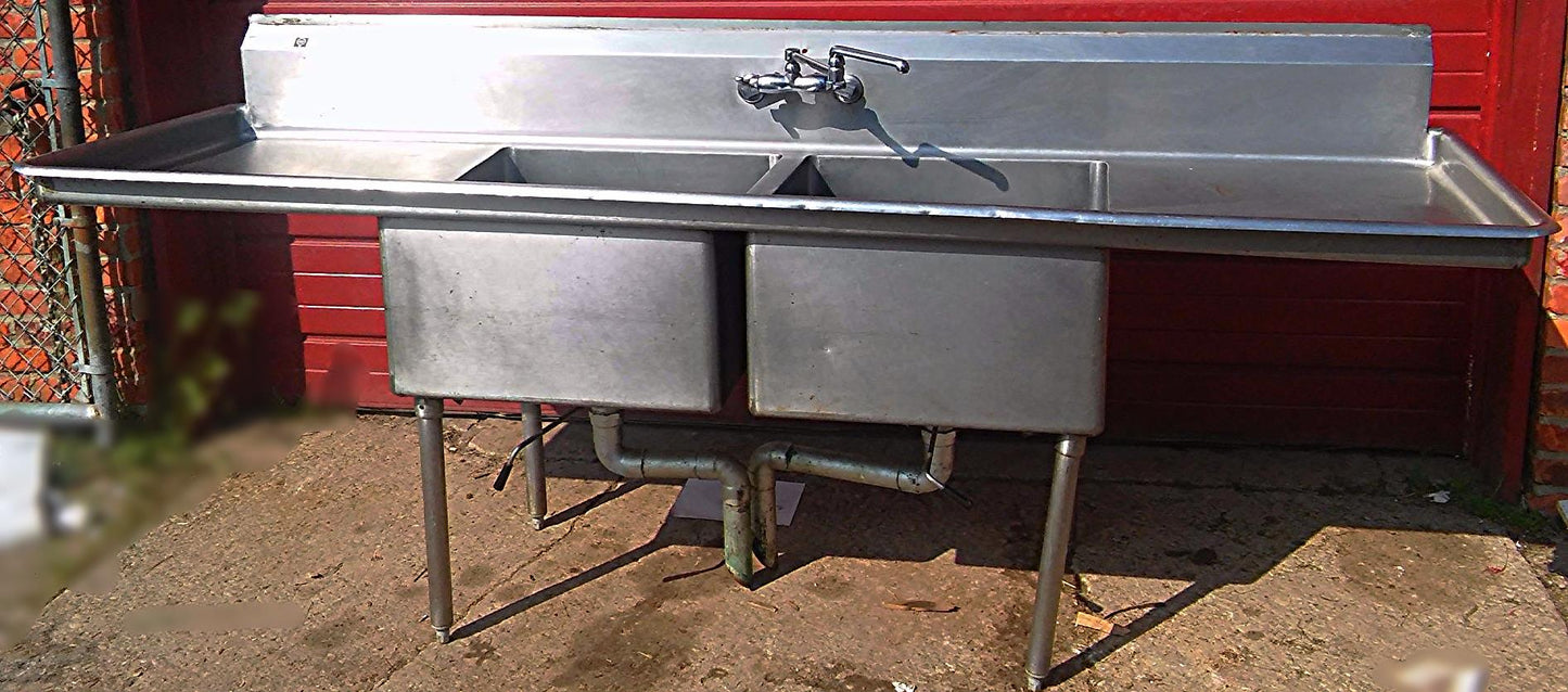 AERO 2 BOWL COMMERCIAL KITCHEN STEEL SINK 97w X 30.5d X 36"h FAUCET DRAIN PIPING