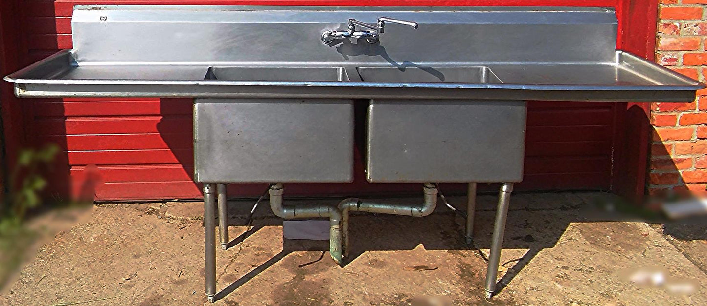 AERO 2 BOWL COMMERCIAL KITCHEN STEEL SINK 97w X 30.5d X 36"h FAUCET DRAIN PIPING
