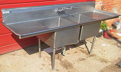 AERO 2 BOWL COMMERCIAL KITCHEN STEEL SINK 97w X 30.5d X 36"h FAUCET DRAIN PIPING