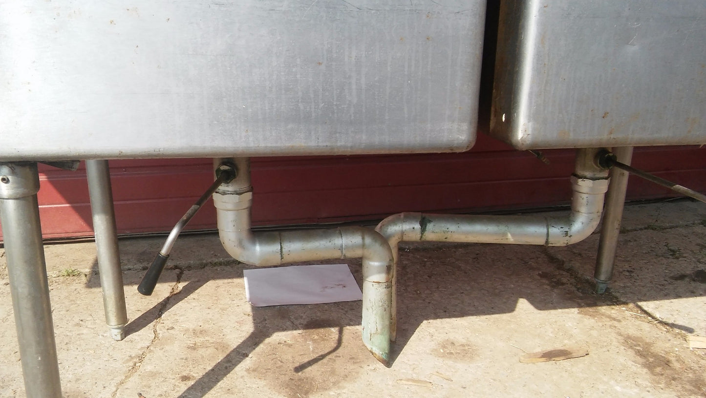 AERO 2 BOWL COMMERCIAL KITCHEN STEEL SINK 97w X 30.5d X 36"h FAUCET DRAIN PIPING