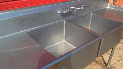 AERO 2 BOWL COMMERCIAL KITCHEN STEEL SINK 97w X 30.5d X 36"h FAUCET DRAIN PIPING