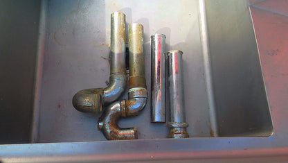 AERO 2 BOWL COMMERCIAL KITCHEN STEEL SINK 97w X 30.5d X 36"h FAUCET DRAIN PIPING