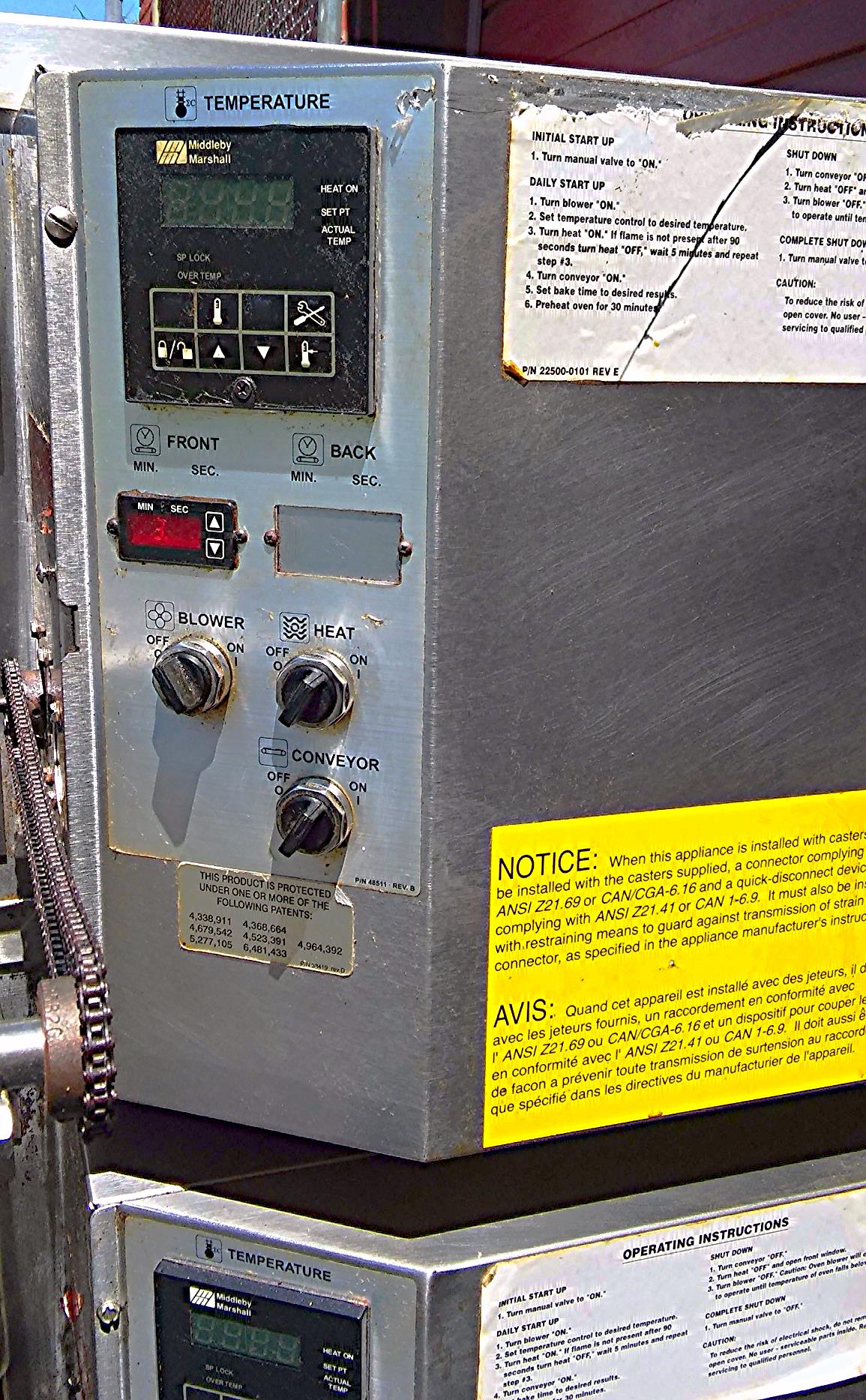 MIDDLEBY MARSHALL PS536 GS CONVEYOR PIZZA BAKE OVEN GAS TWOSTACK OVENS ON WHEELS