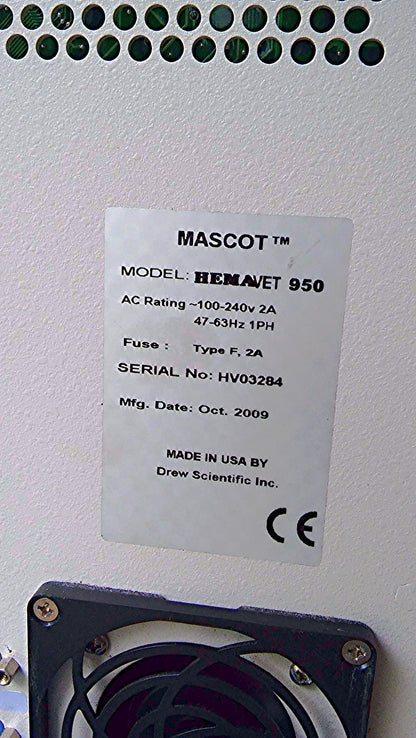 DREW SCIENTIFIC MASCOT HEMAVET 950 VETERINARY HEMATOLOGY ANALYZER / WATCH VIDEO