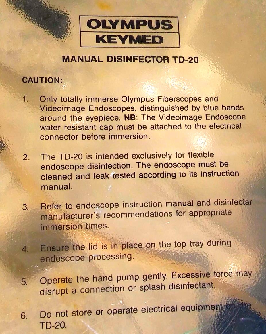 OLYMPUS TD-20 MANUAL DESINFECTOR CART OES EVIS SCOPE ENDOSCOPE WASHER CLEANER