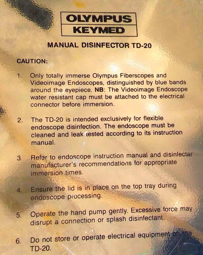 OLYMPUS TD-20 MANUAL DESINFECTOR CART OES EVIS SCOPE ENDOSCOPE WASHER CLEANER