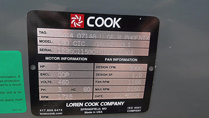 LOREN COOK 180 CIC TUBULAR CENTRIFUGAL INLINE BLOWER BACKWARD INCLINED AIRFOLD