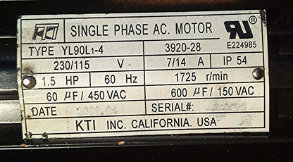 KTI TYPE YL90L 1-4 MOTOR with FEDERAL FLUID POWER BEODBFAC HYDRAULIC  FREE SHIP