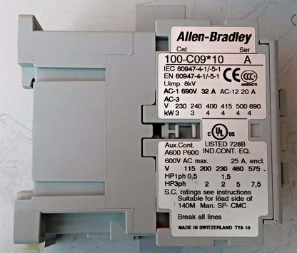 Two ALLEN BRADLEY CAT 100-C09*10 SERIAL A 600V FREESHIPPING