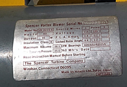 SPENCER VORTEX BLOWER Model VB-001S-E WORKS PERFECTLY WATCH VIDEO FREE SHIPPING